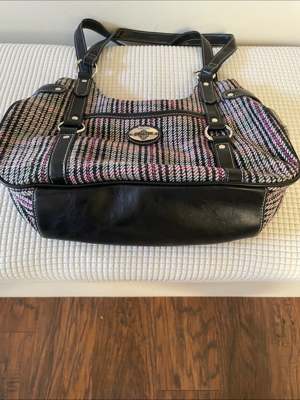 Black and Pink Tweed Shoulder Bag Fall Casual